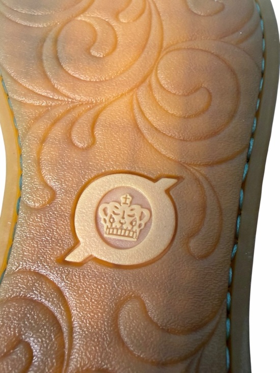 Born Inya Sandals Women's 6M Blue Tan Leather Strappy Toe Loop Flat Buckle - Picture 4 of 11